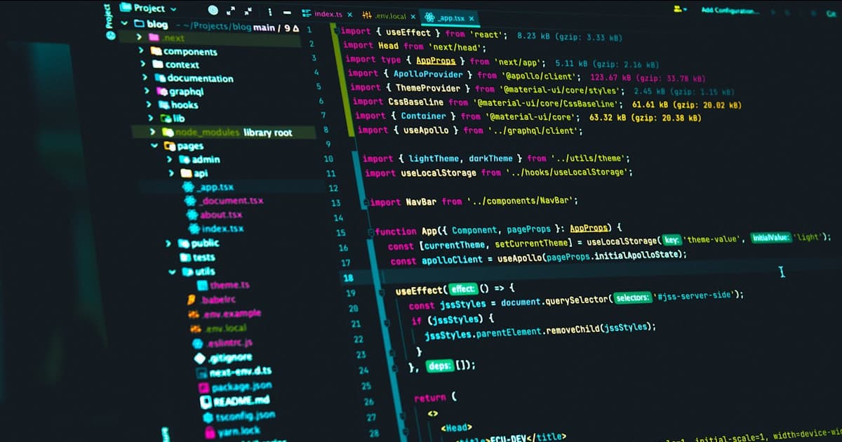 Custom Next.js website development for a Malaysian SME — code editor with a Next.js project