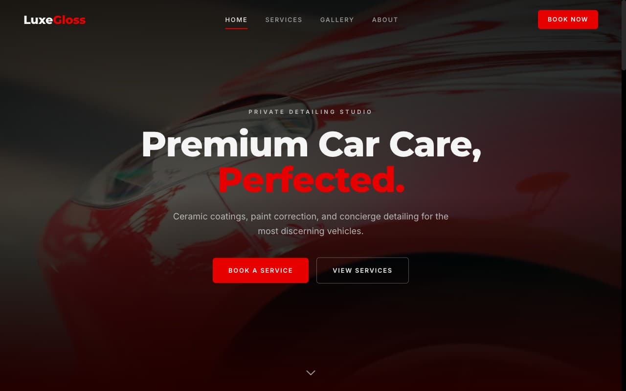 LuxeGloss — automotive demo website designed and built by Stacky in Malaysia